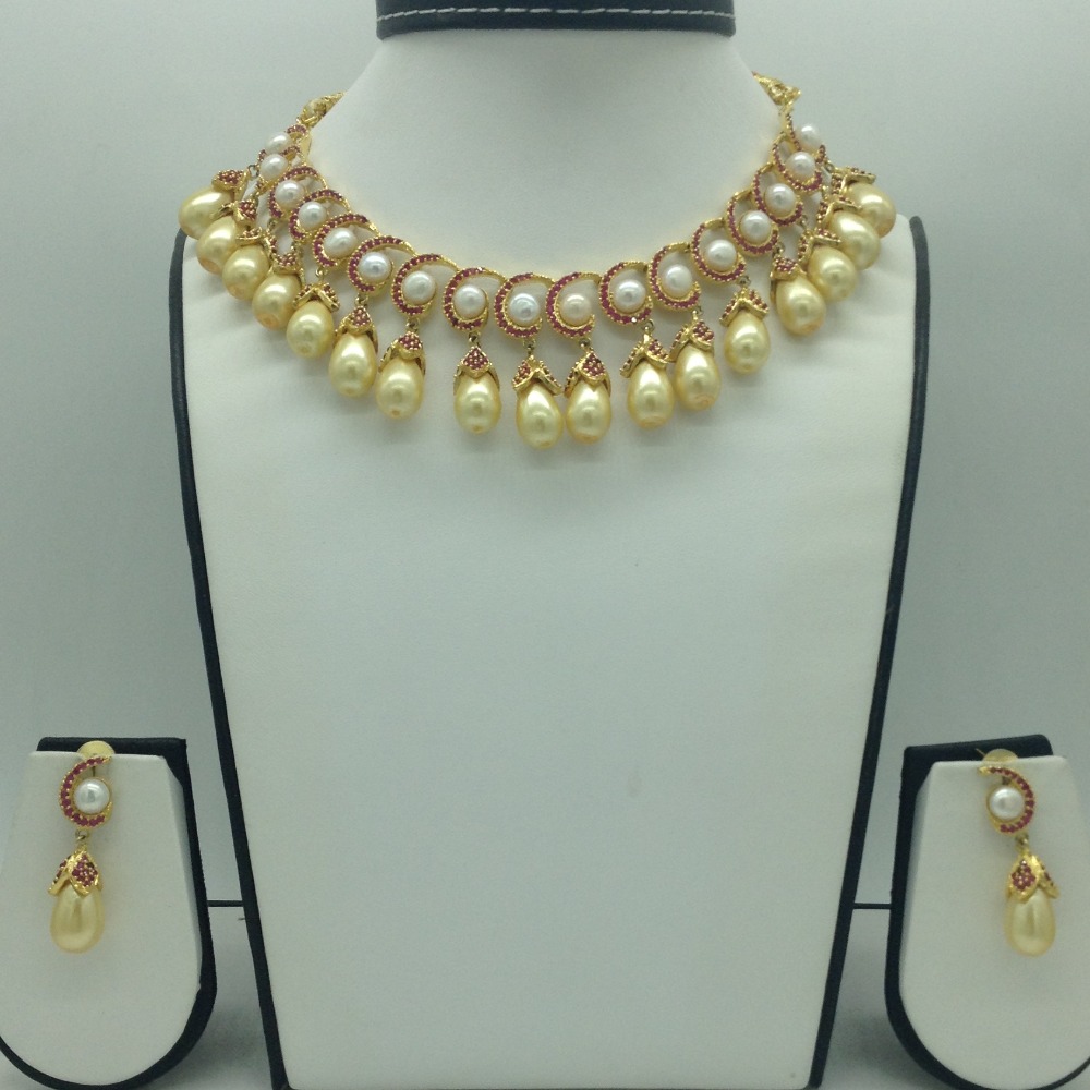 Red Cz and Pearls Necklace Set JNC0203