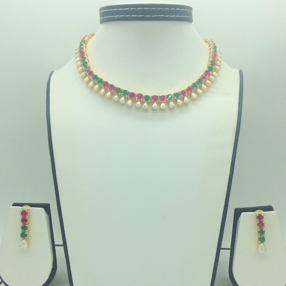 Red,Green Cz and Pearls Necklace Set JNC0195