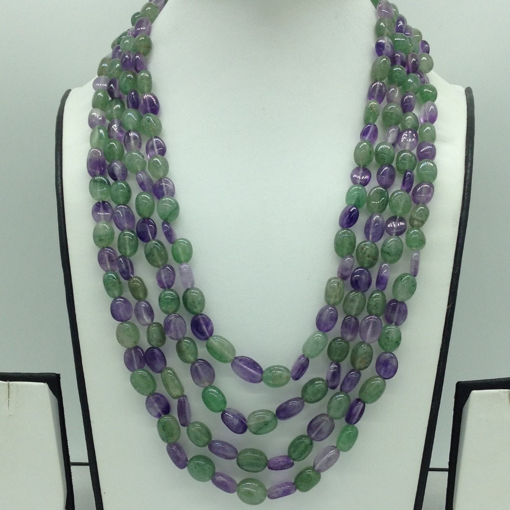 Green Bariels and Purple Amethyst Oval Beeds 4 Layers JSS0174