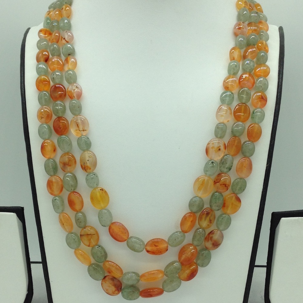 Green Bariels and Orange Rutile Oval Beeds 3 Layers JSS0173