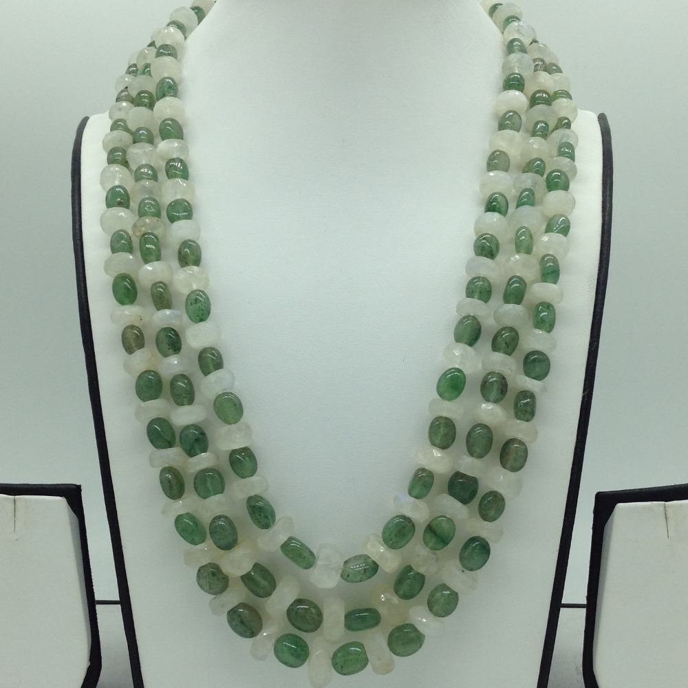 Green Bariels Oval and White Quartz Round Beeds 3 Layers JSS0171
