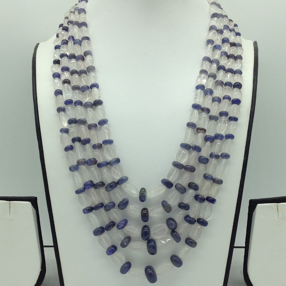 Blue Sapphires Round and Quartz Oval Beeds 5 Layers JSS0169