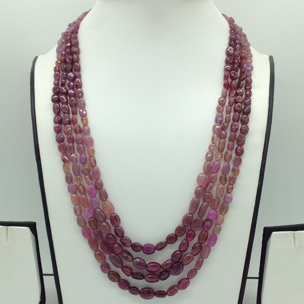 Natural Red Ruby Shaded Oval Beeds 4 Layers Necklace JSR0168