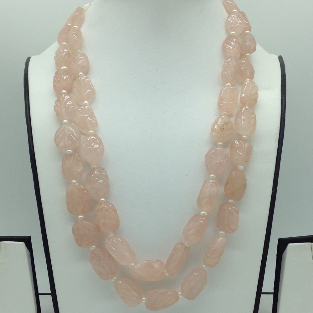 Pink Rose Quartz Oval Kharbuja Beeds 2 Layers Necklace JSS0167
