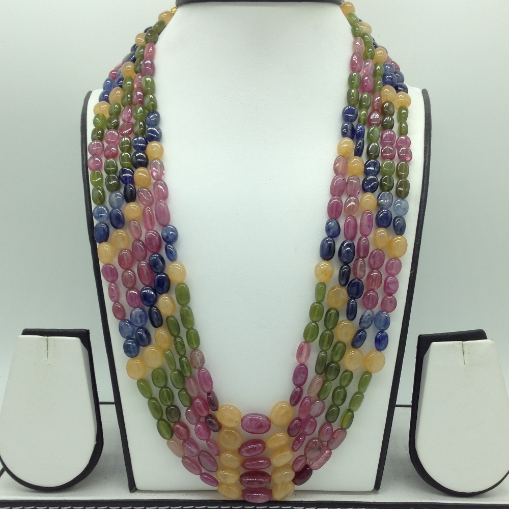 Natural Ruby and Multi Sapphires Oval Beeds 5 Layers Necklace JSM0166