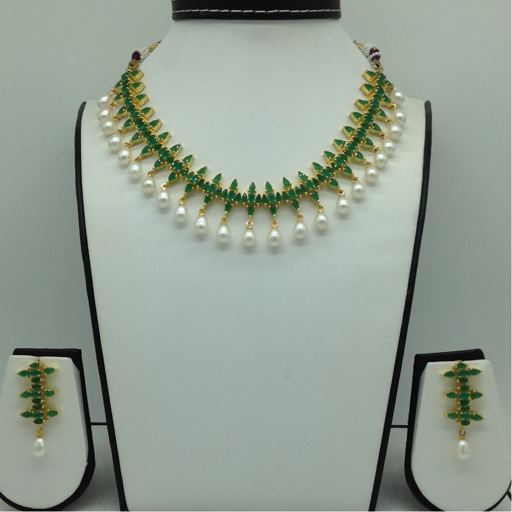 Green Cz and Pearls Necklace Set JNC0183