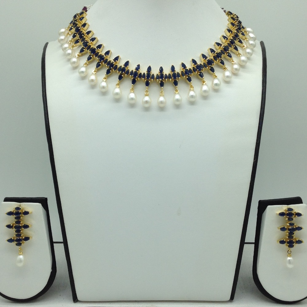 Blue Cz and Pearls Necklace Set JNC0181