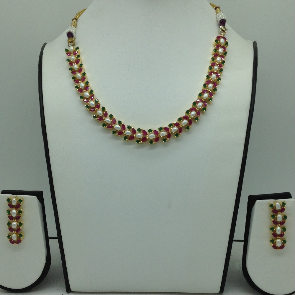 Red ,Green CZ and Pearls Necklace Set JNC0179
