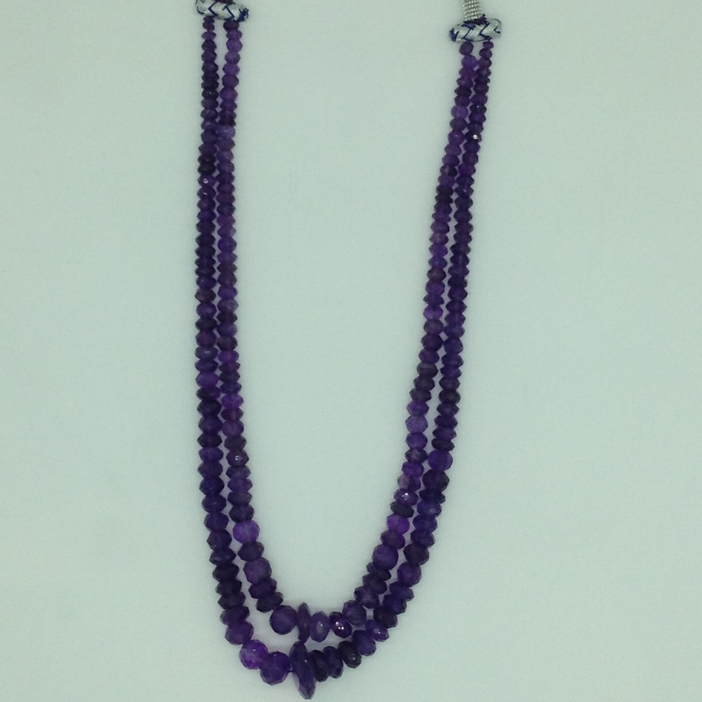 Natural Purple Amethyst Round Faceted Beeds 2 Layers Necklace JSS0165