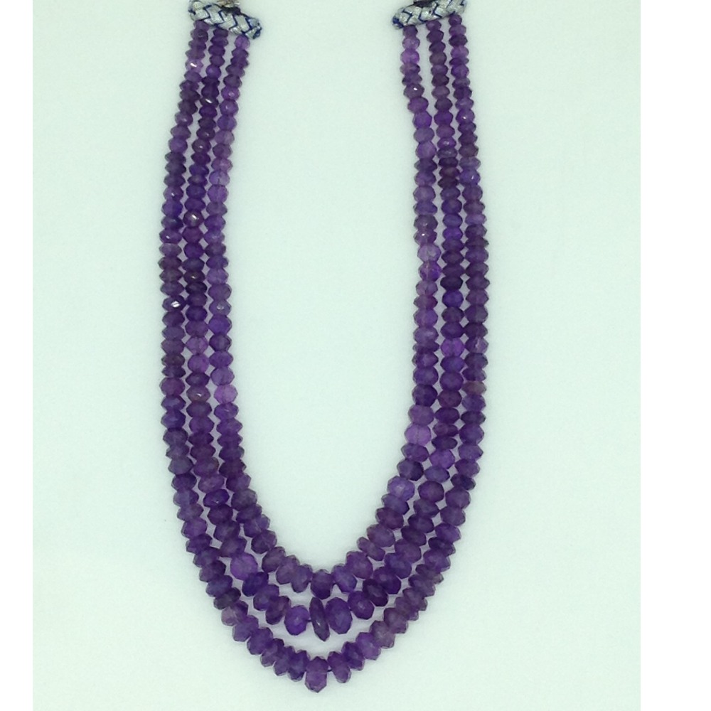 Natural Purple Amethyst Round Faceted Beeds 3 Layers Necklace JSS0164