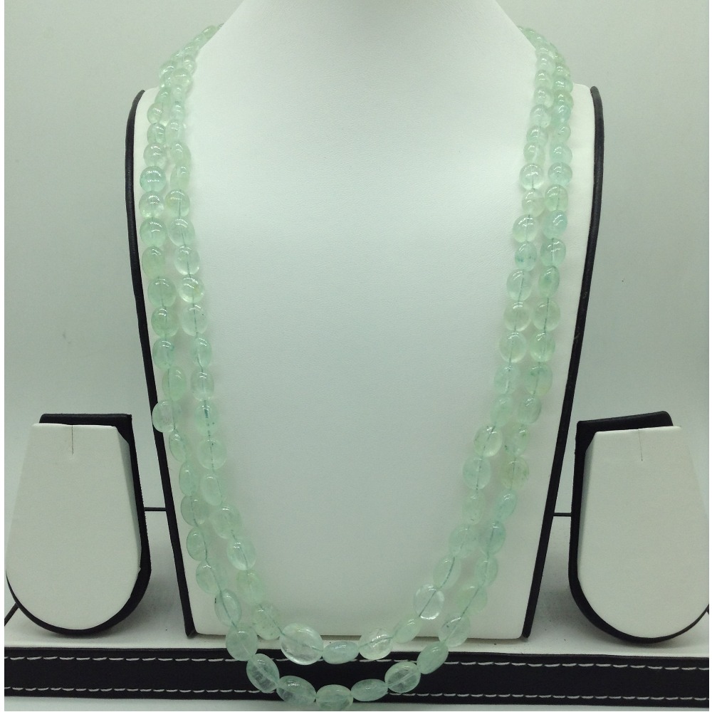 Natural Pale Green Beryl Oval Aweja Beeds 2 Layers Necklace JSS0163