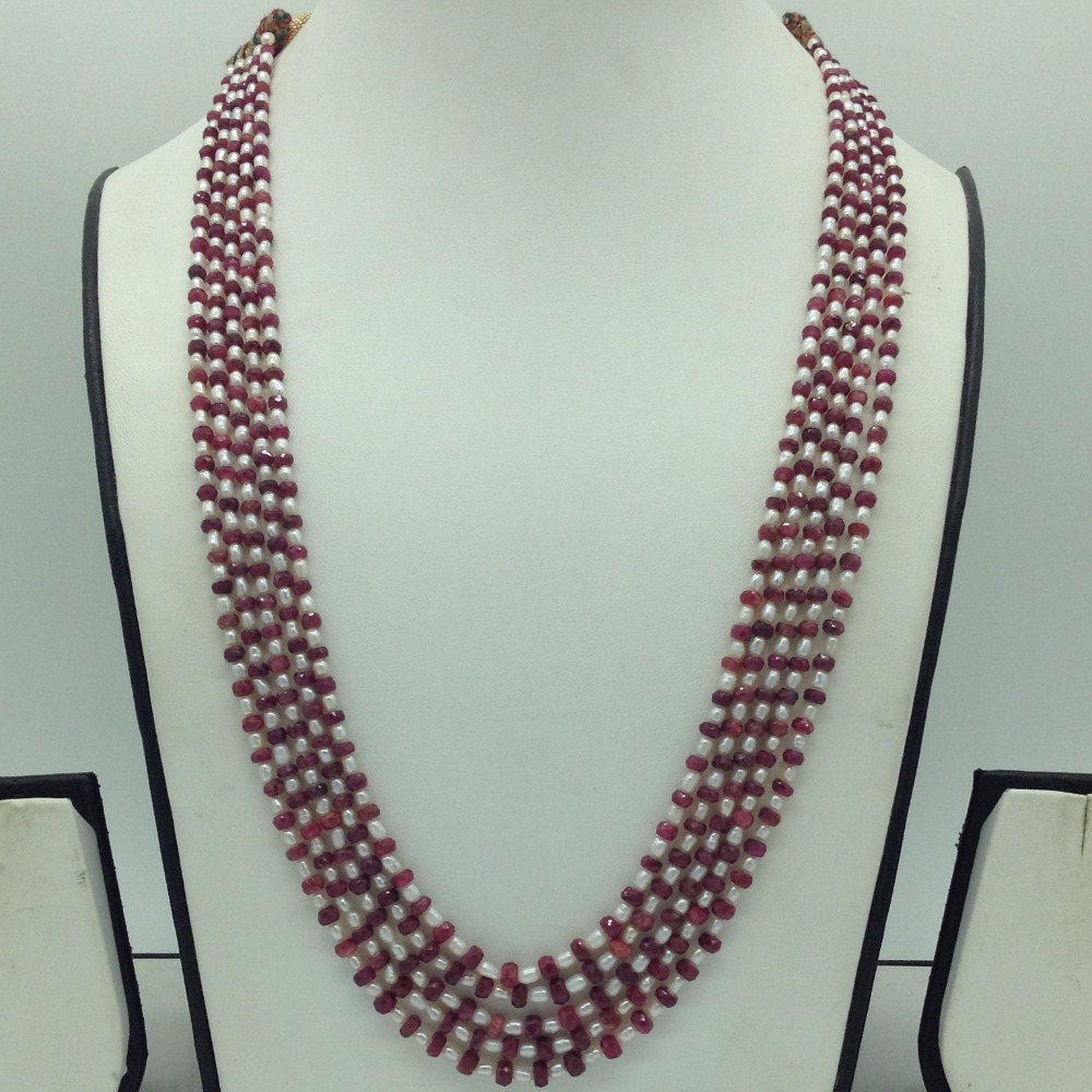 White Rice Pearls with Red Ruby Beeds Necklace JPM0482