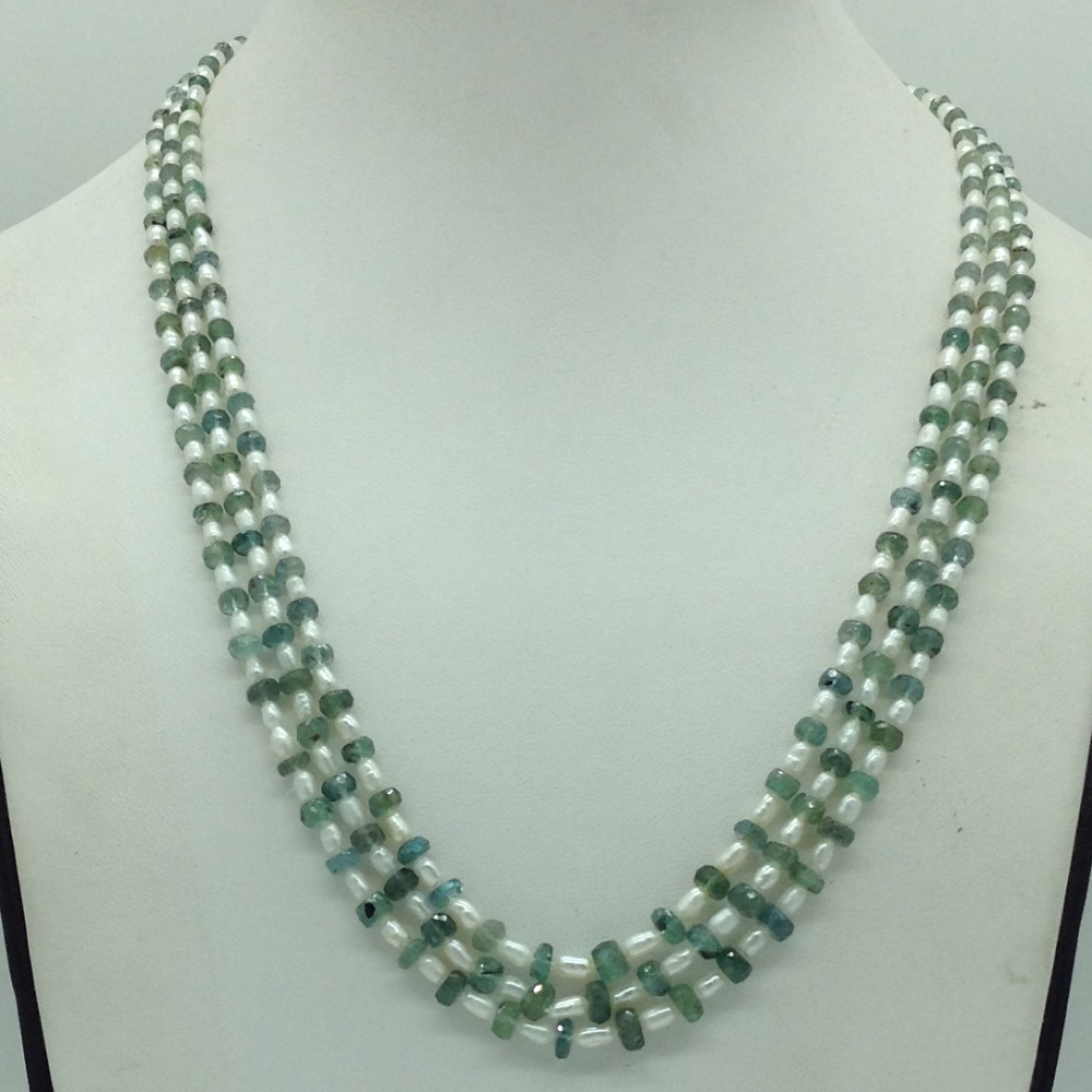 White Pearls with Emeralds Beeds Necklace JPM0480
