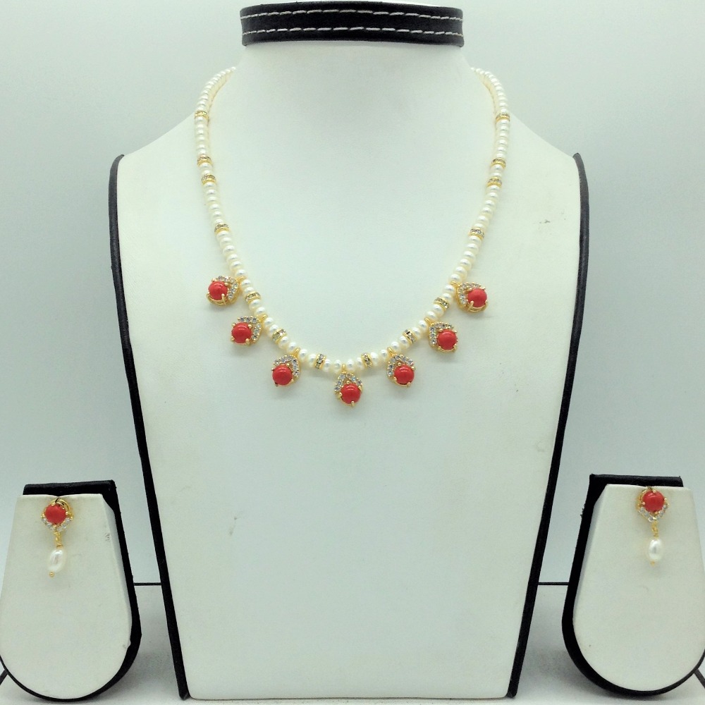 White cz, corals 7 pcs set with 1 line flat pearls mala jps0736