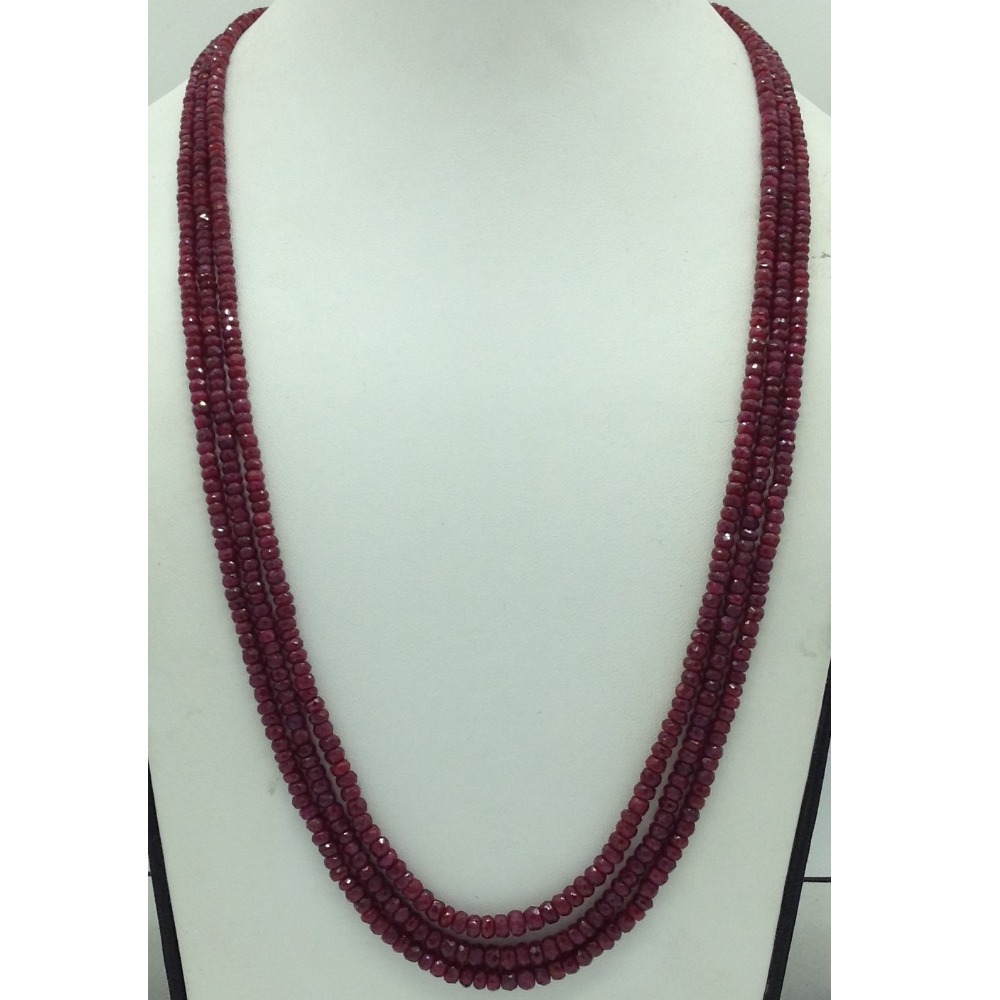 Natural Red Ruby Round Faceted Beeds 3 Layers Necklace JSR0161