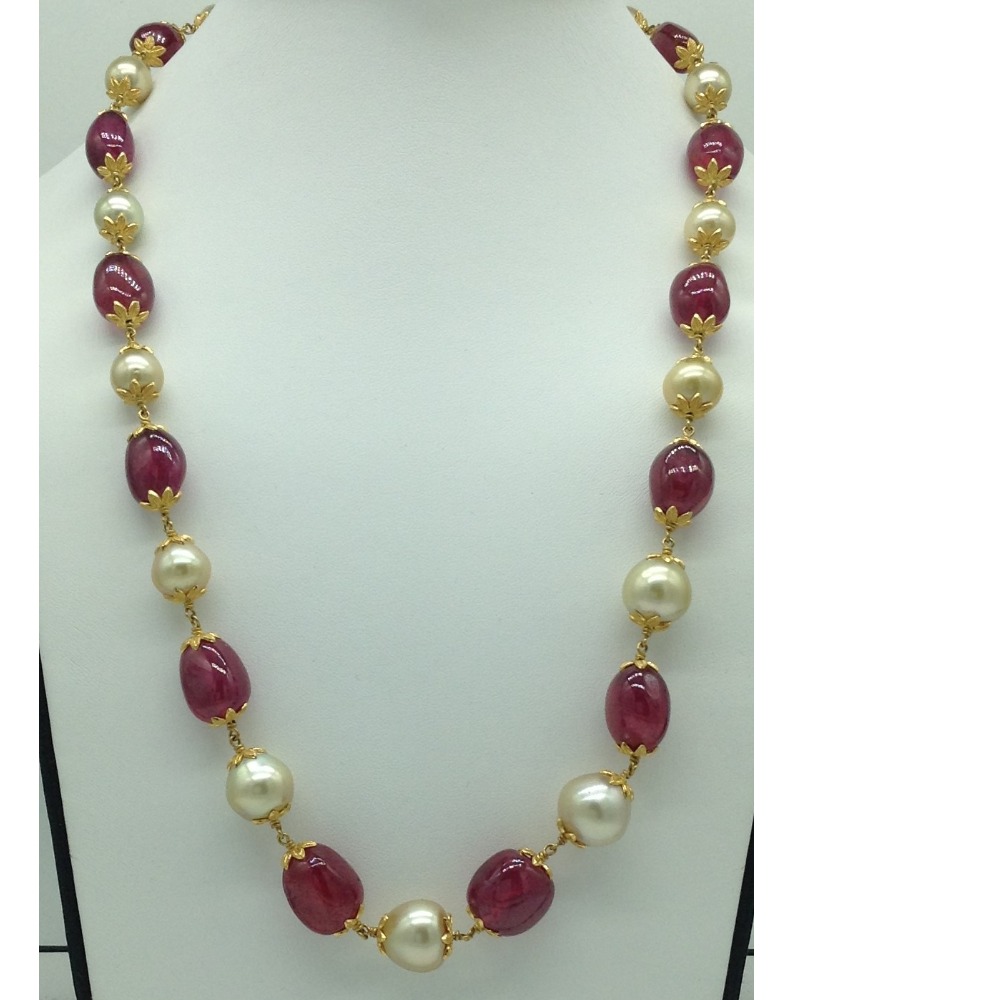 Sea Water Round Pearls with Ruby Aweja Gold Taar Necklace JGT0024