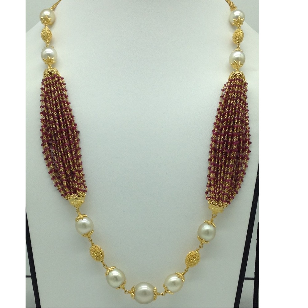 South Sea Pearls and Ruby Beeds Gold Taar Necklace JGT0019