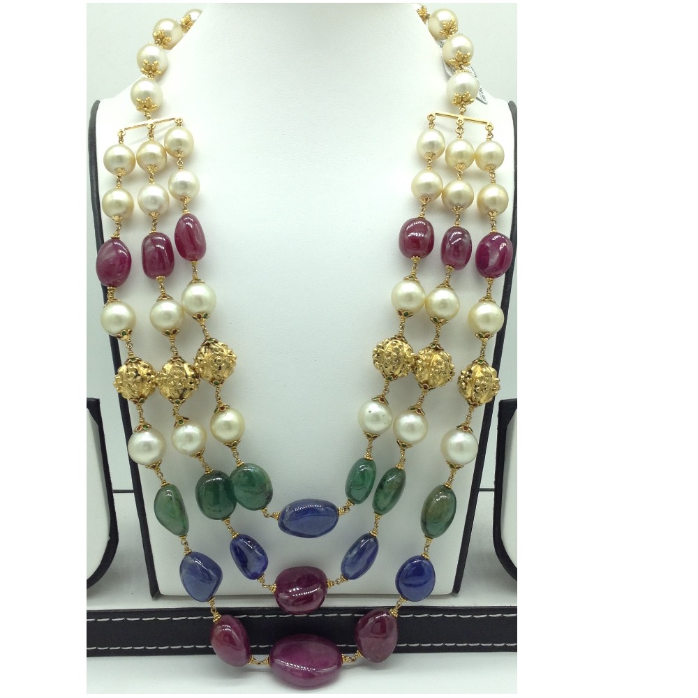 South Sea Pearls and Multicolour Aweja Gold Taar Necklace JGT0018
