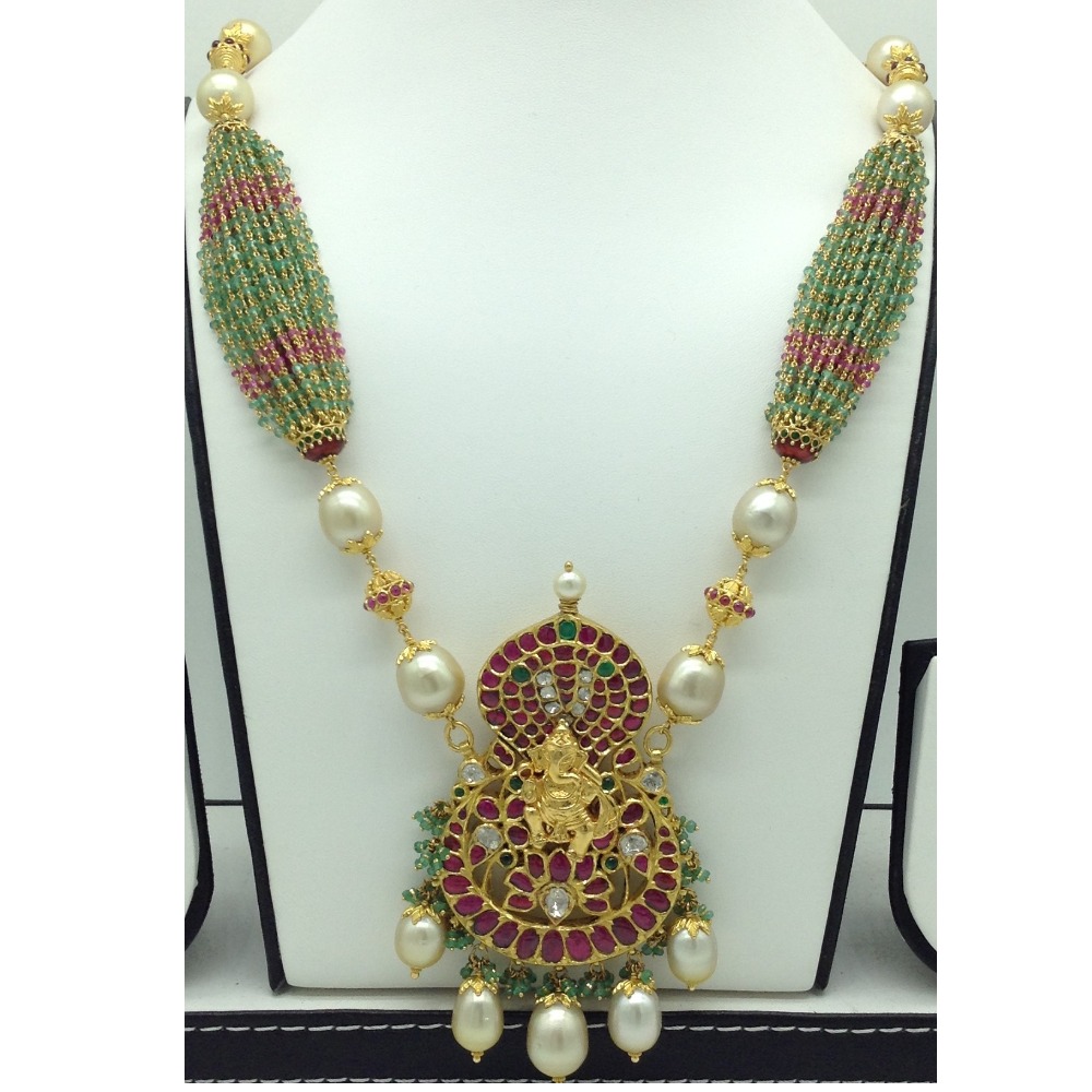 South Sea Pearls ,Emeralds With Kundan Locket Necklace JGT0017
