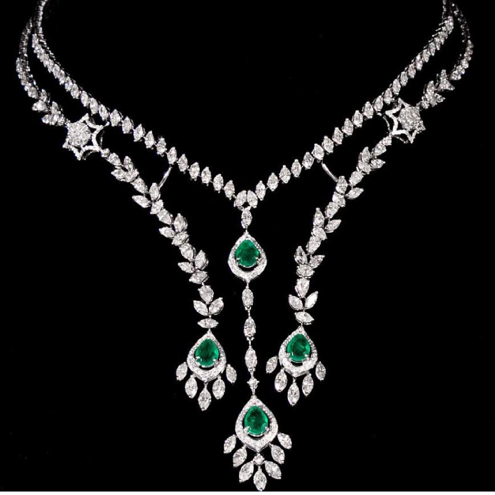 Diamonds and Emeralds Necklace JSJ0088