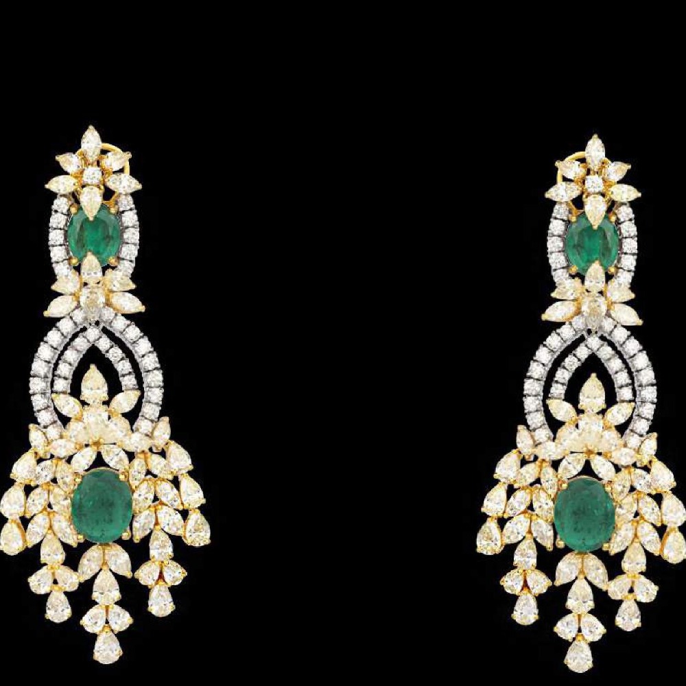 Diamonds and Emeralds Ear Hangings JSJ0038