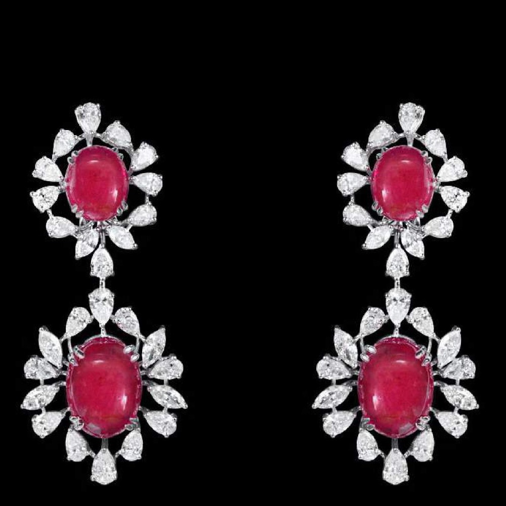 Diamonds and Ruby Ear Hangings JSJ0031