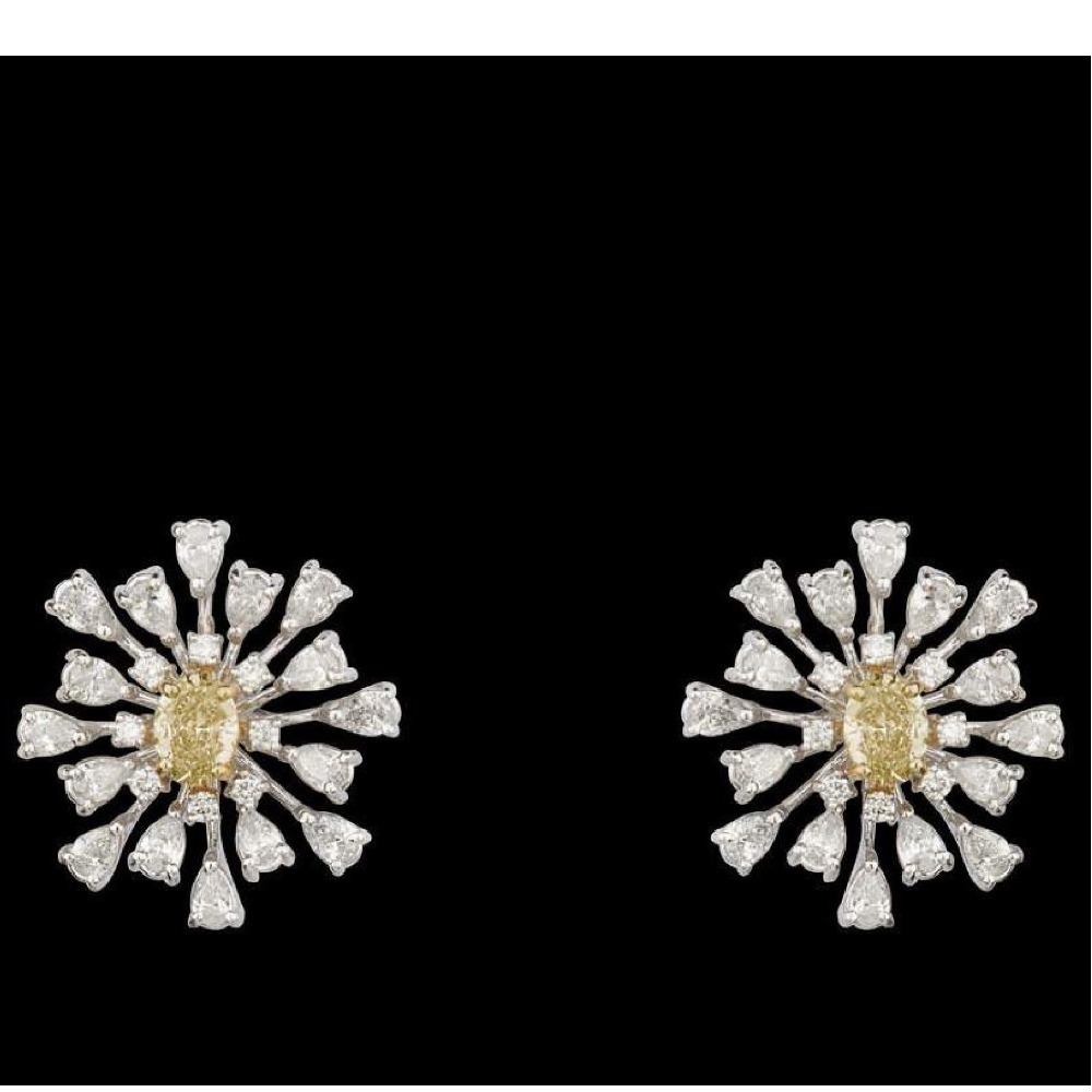Diamonds and Citrine Ear Studs JSJ0011