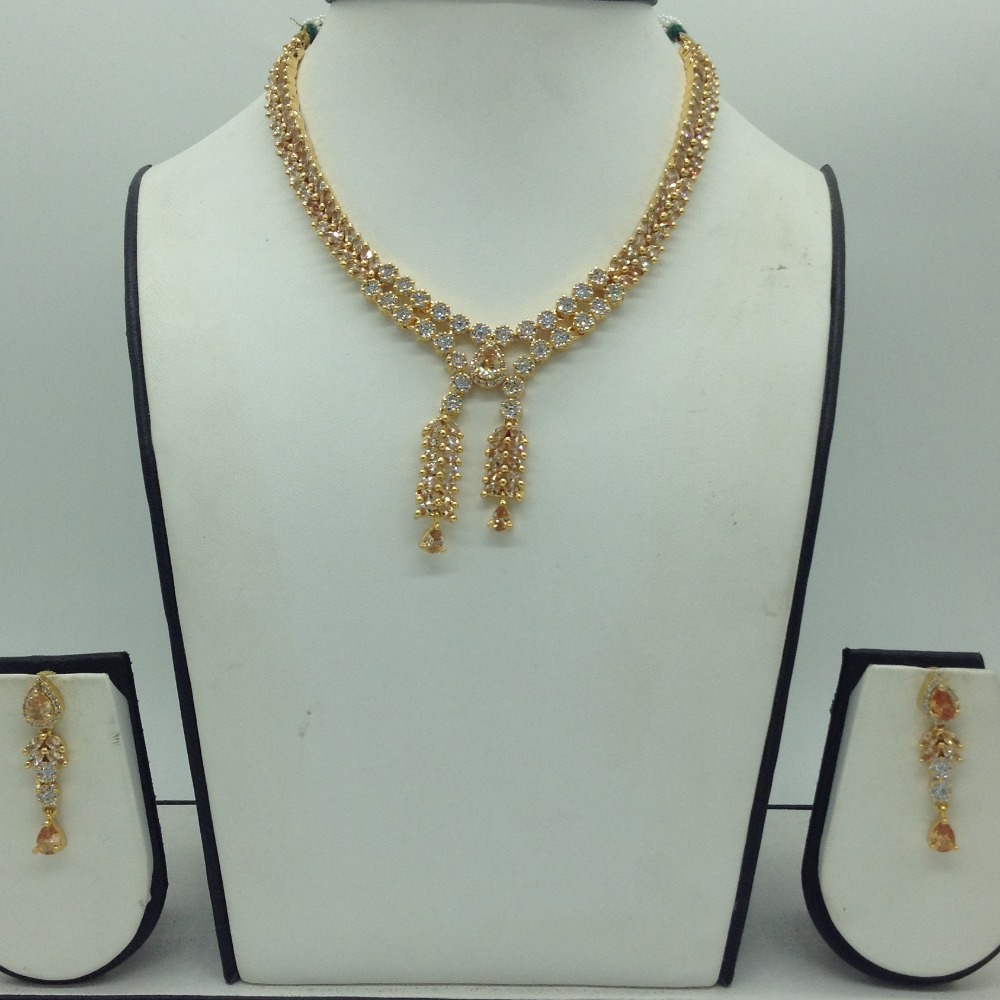 White,Champagne CZ Stones Necklace Set JNC0178