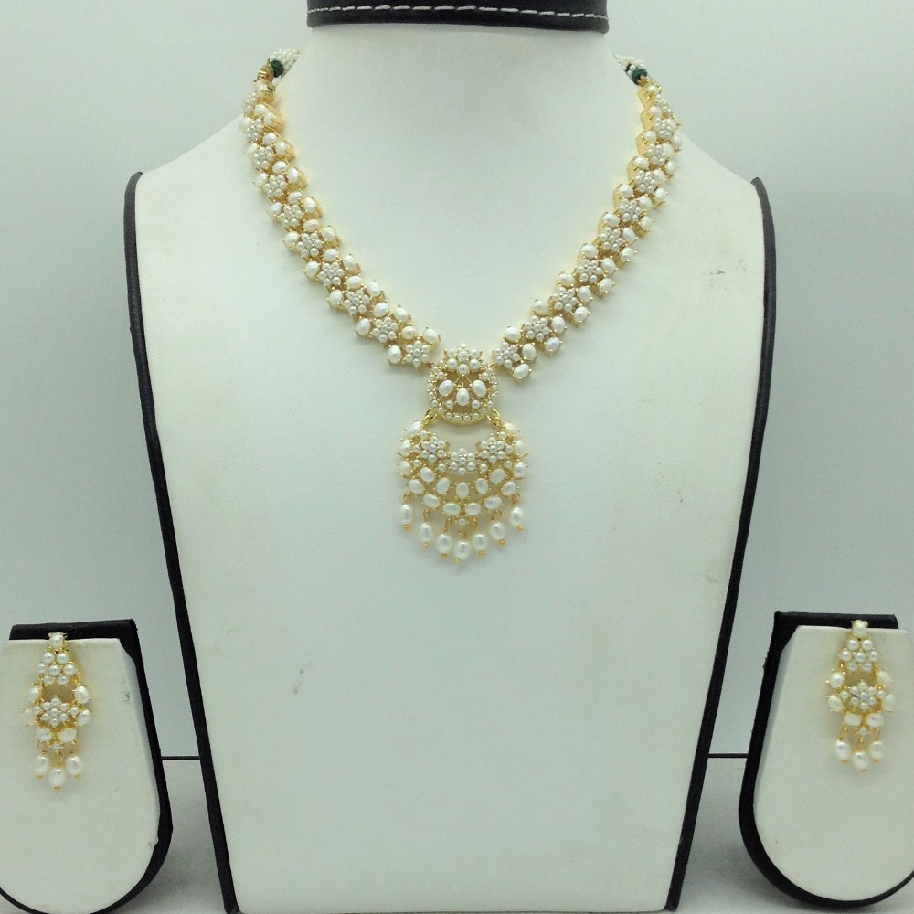 Freshwater white button pearls necklace set jnc0169