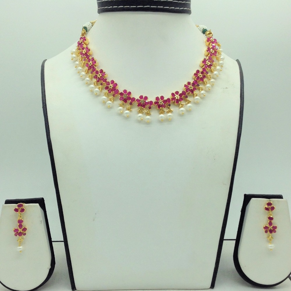 Red cz and pearls necklace set jnc0167