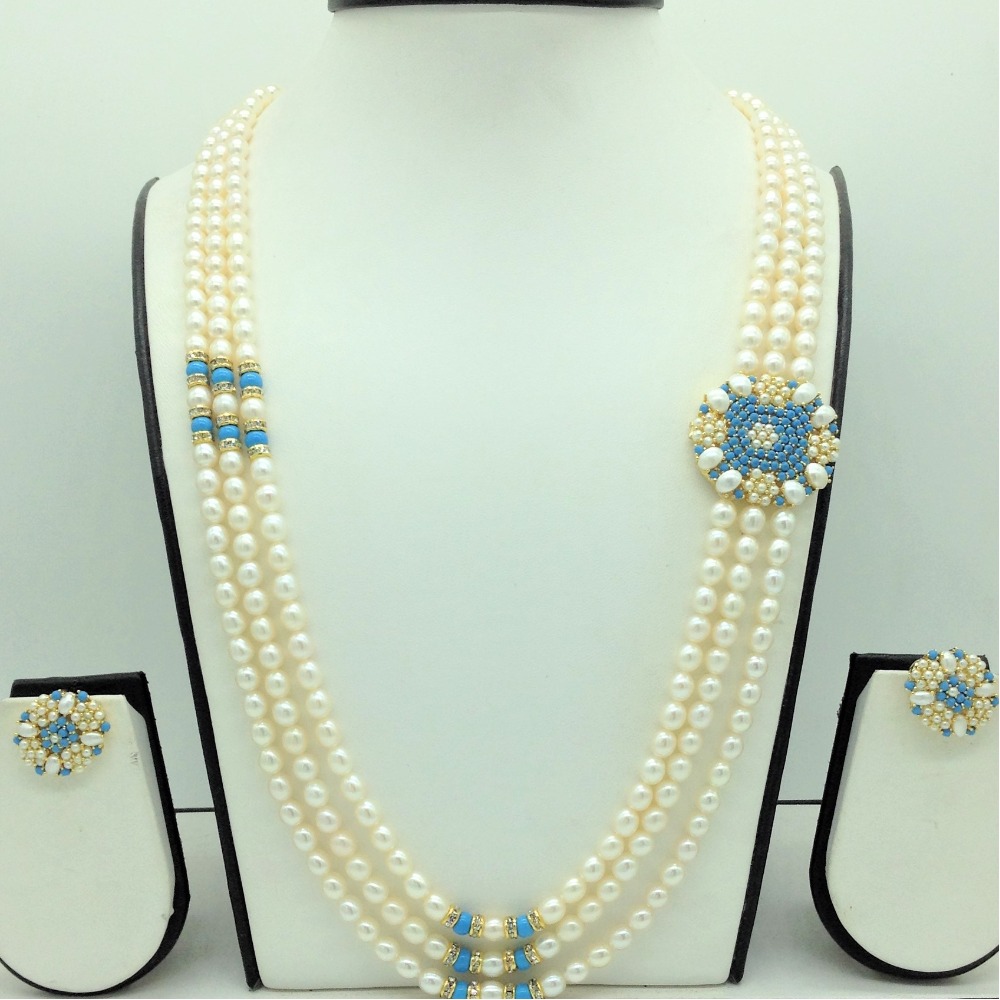 Pearls Brooch Set With 3 Lines Oval Pearls Mala JPS0716