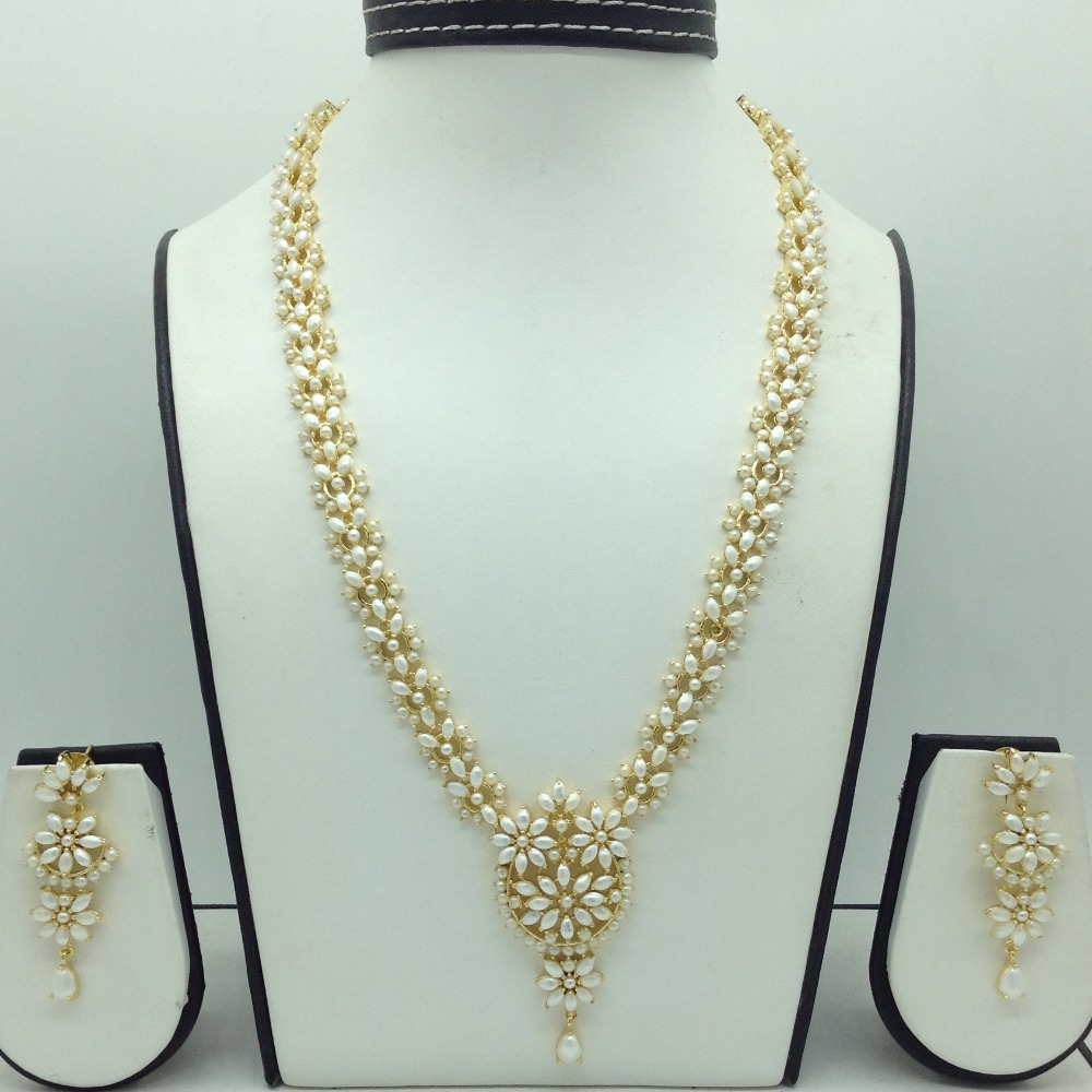 Freshwater white pearls long haar set jnc0138