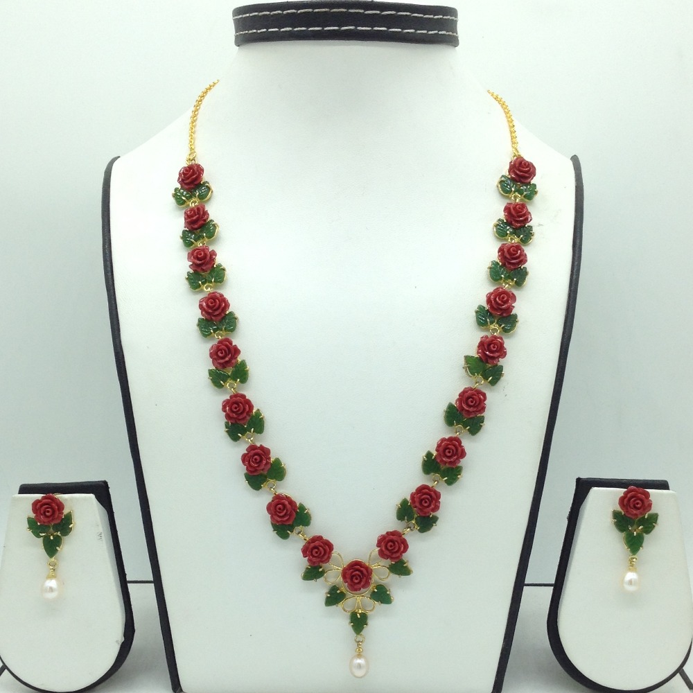 Coral Flower and Jade Leaves Necklace Set JNC0136