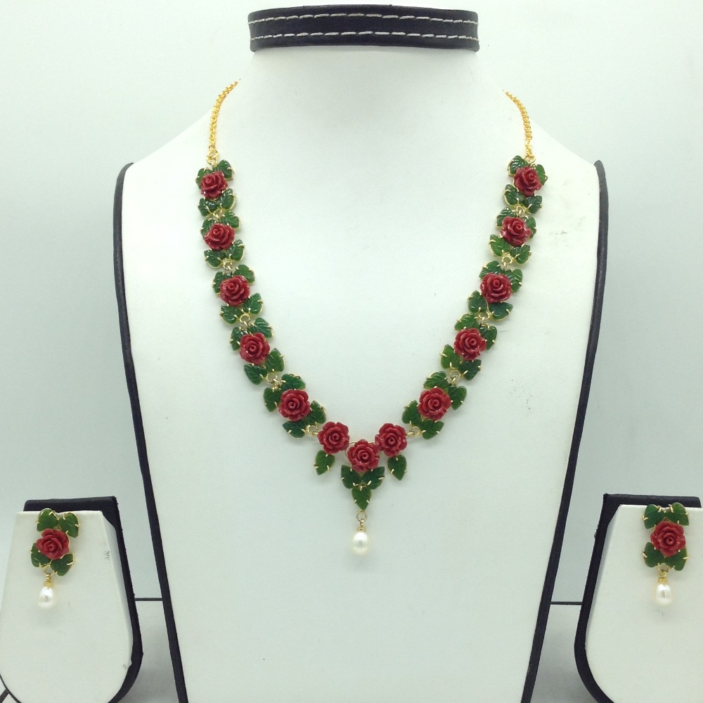Coral Flower and Jade Leaves Necklace Set JNC0135