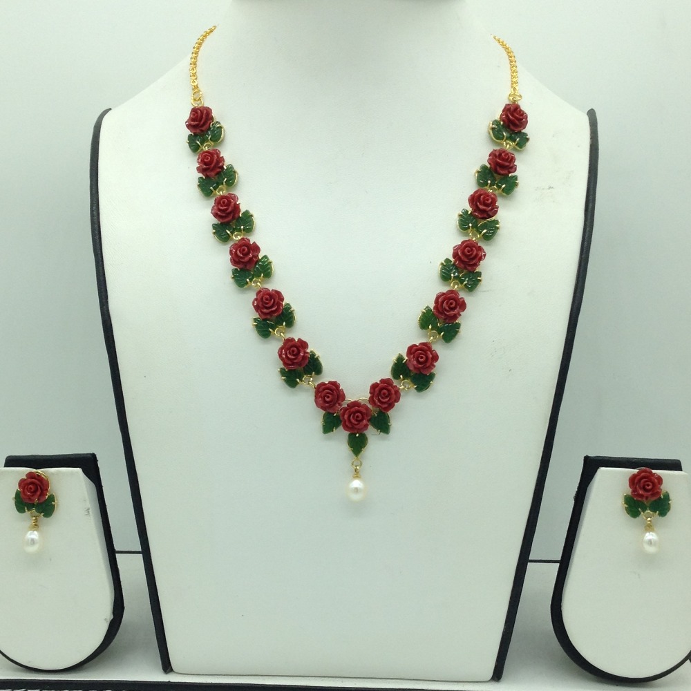 Coral Flower and Jade Leaves Necklace Set JNC0133