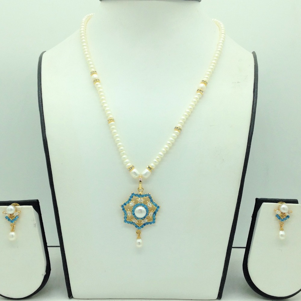 White and sky blue cz pendent set with 1 line mala jps0683