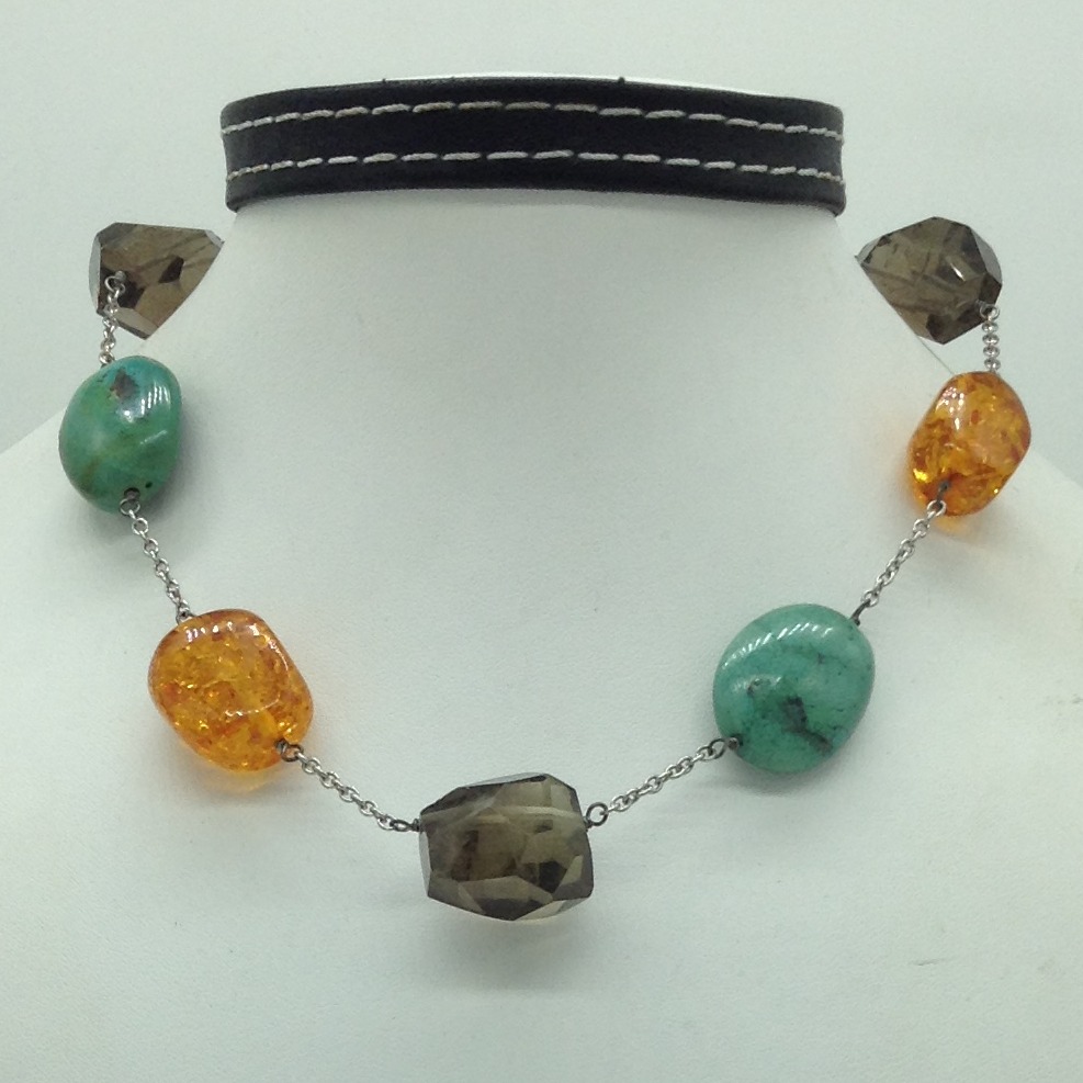 Multicolour Semiprecious Faceted Tumbles Silver Chain JSS0152