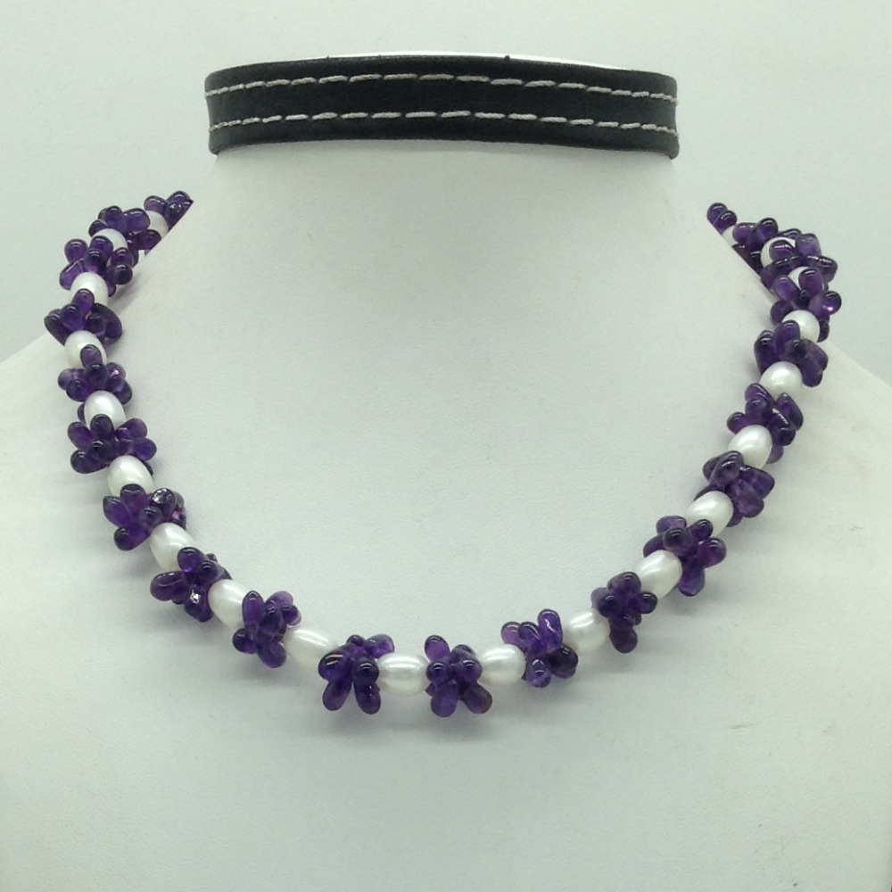 reshwater White Oval Pearls with Amethyst Mala JPM0469