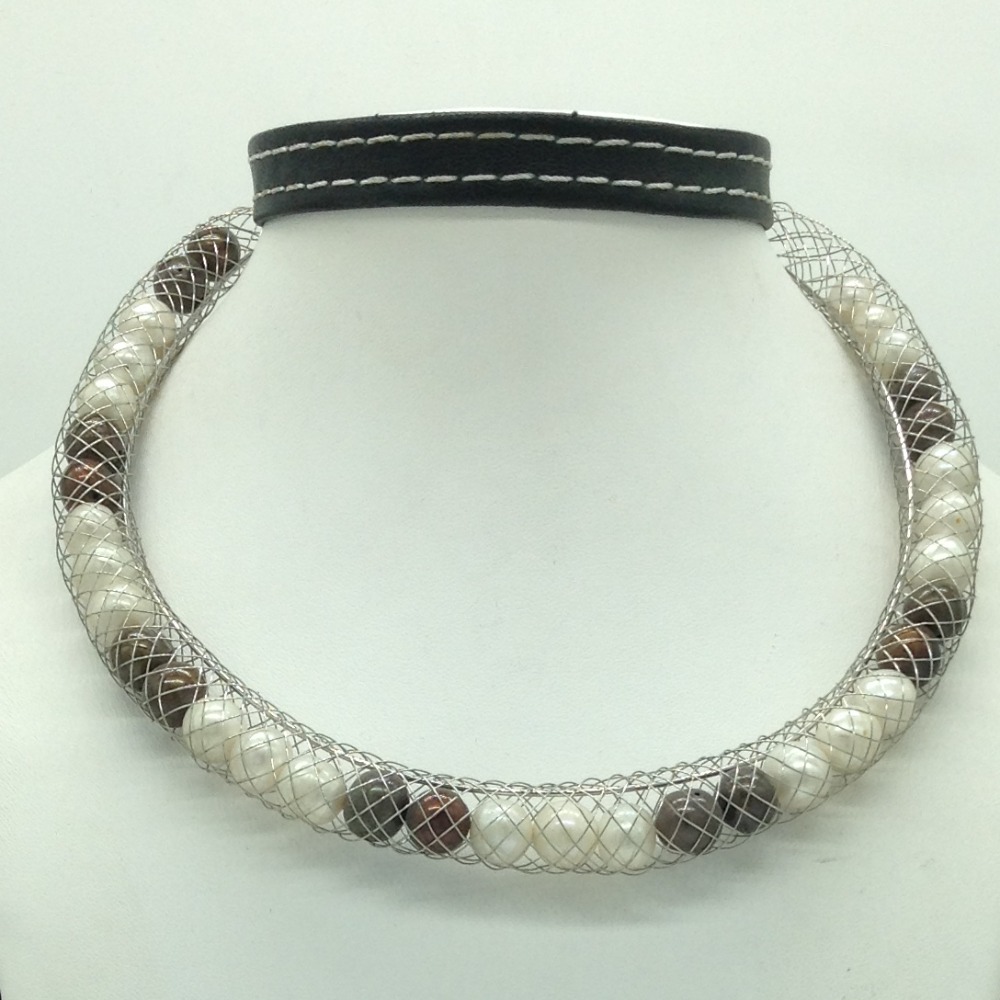 Freshwater Multicolour Round Pearls Wire Mesh Mala JPM0468