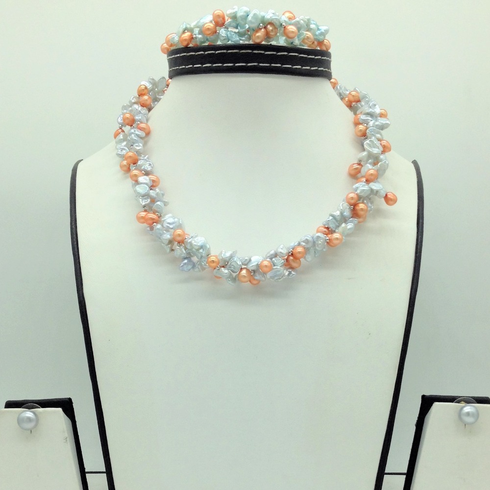 Freshwater multicolour pearls 3 lines twisted set jpp1089