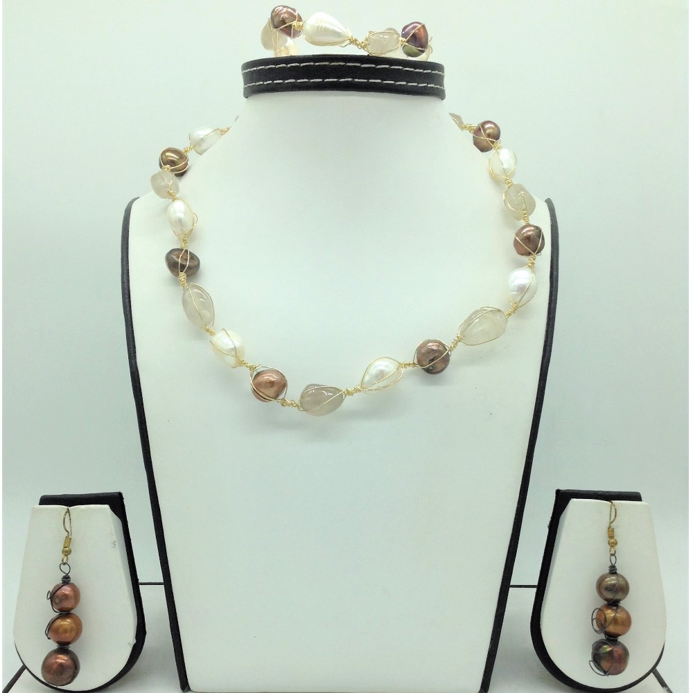 Freshwater multicolour pearls and white semi set in wire mesh jpp1088