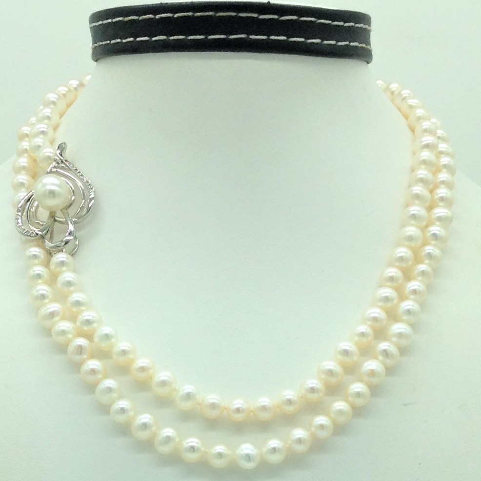 Freshwater white potato pearls long knotted broach mala jpm0463