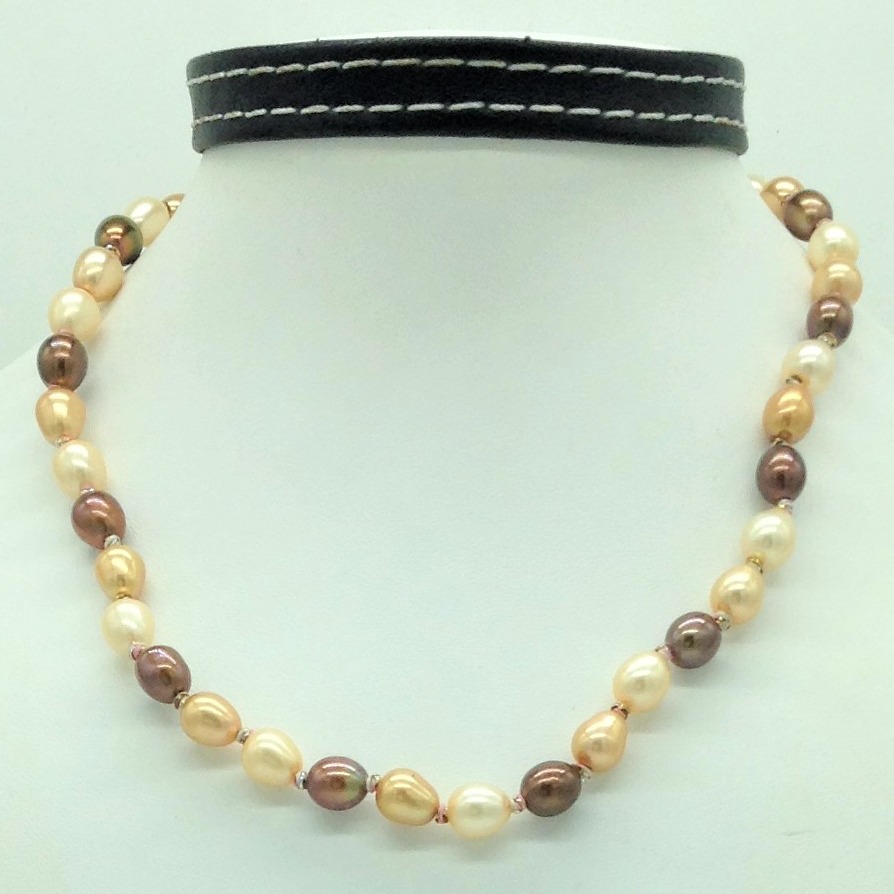 Freshwater Multicolour Oval Pearls Knotted Mala JPM0462
