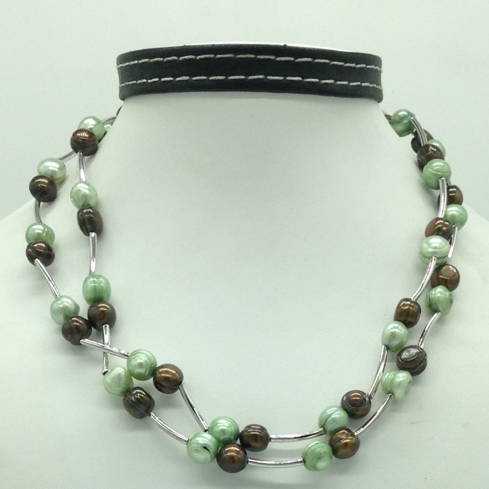 Freshwater Green And Brown Potato Pearls Long Pipe Mala JPM0461