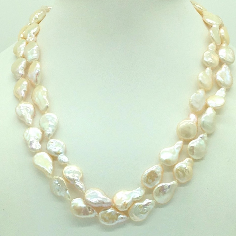 Freshwater cream drop baroque pearls long knotted mala jpm0460