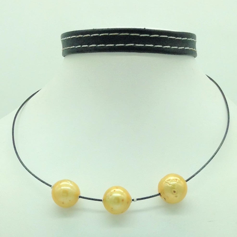 Freshwater Golden Round Pearls Pipe Mala JPM0455