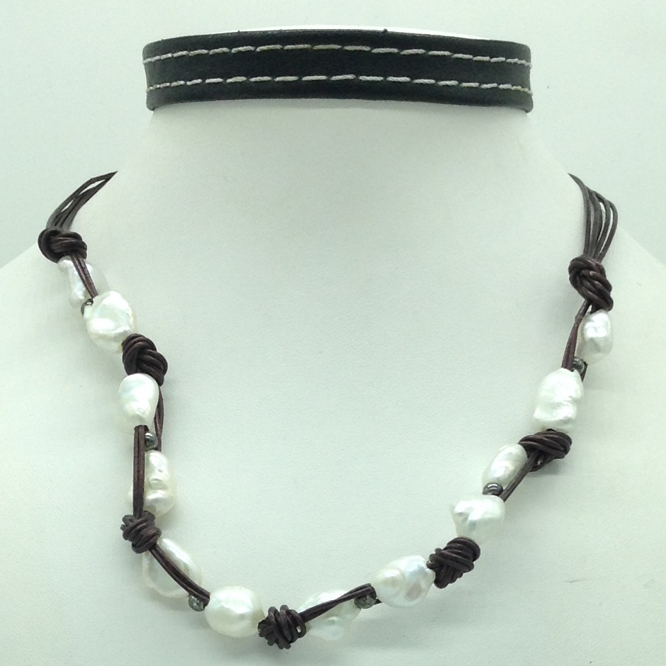Freshwater White Baroque Pearls Pipe Mala JPM0454