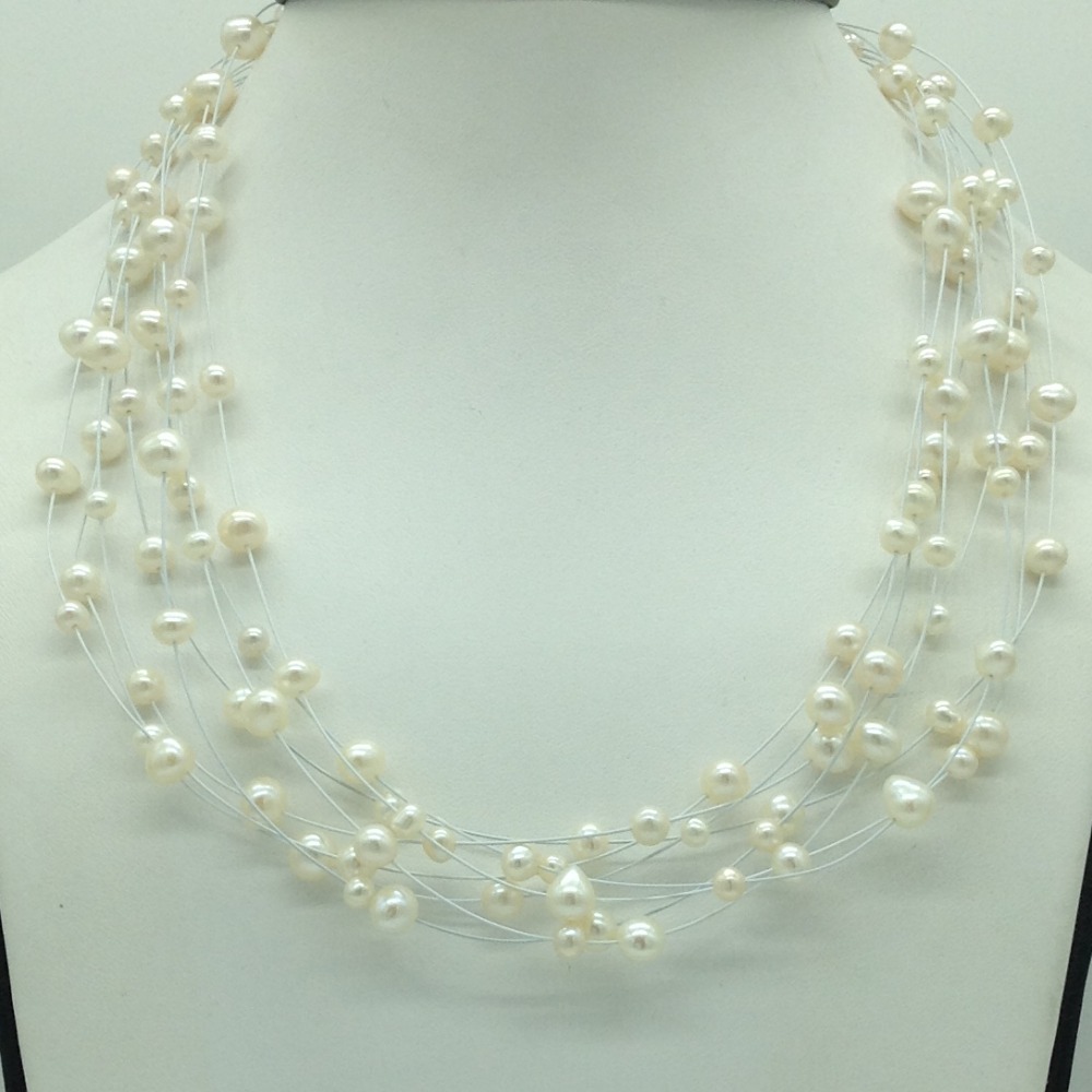 Freshwater white potato pearls 8 layer wire necklace jpm0433