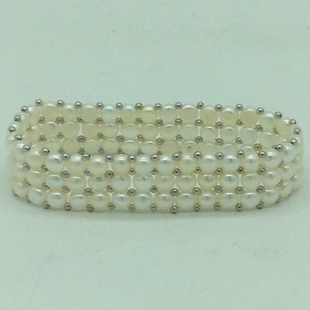 Button Pearls & White Jaco Balls 3 Layers Elastic Bracelet JBG0314