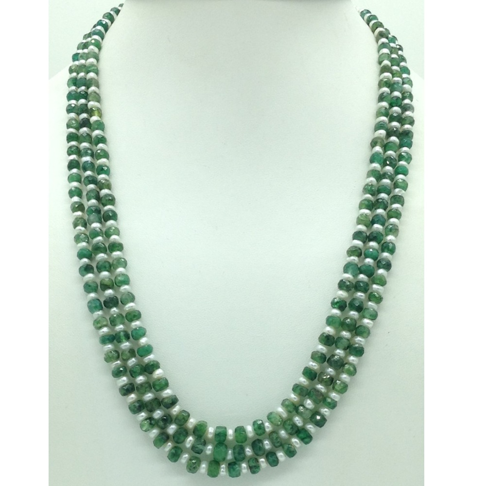 White flat pearls with green bariels 3 layers necklace jpm0430
